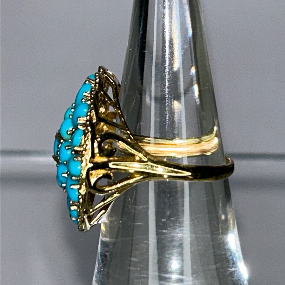 NWOT Genuine Turquoise Gemstone Gold Plated Sterling Silver Designer Ring Boho - Picture 3 of 9